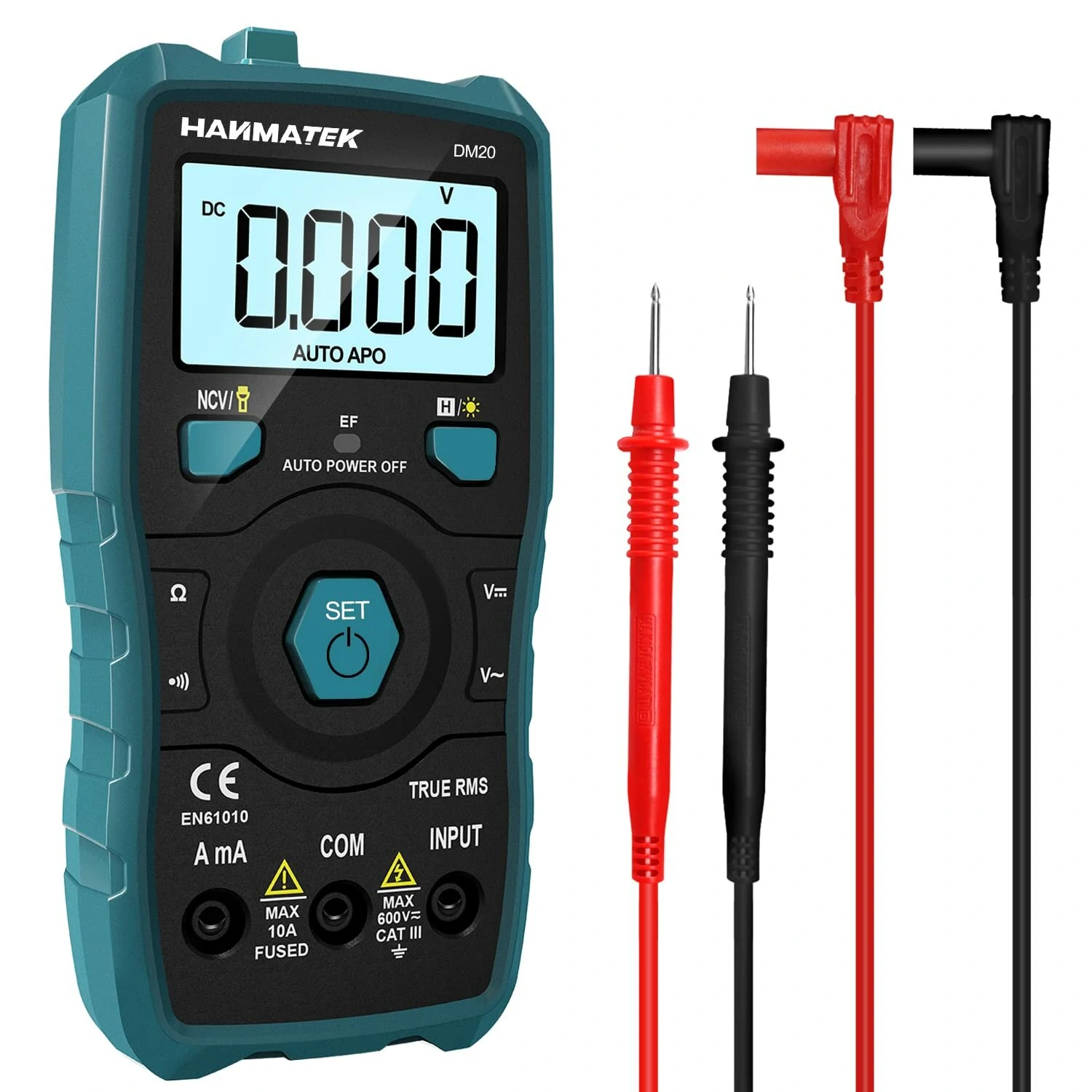 HANMATEK DM20 Digital Multimeter Auto-Ranging 6000 Counts Smart Electrical Tester with Non-Contact Voltage Function Safe Reliable for AC/DC Voltage Current Resistance Continuity Measurements — HANMATEK