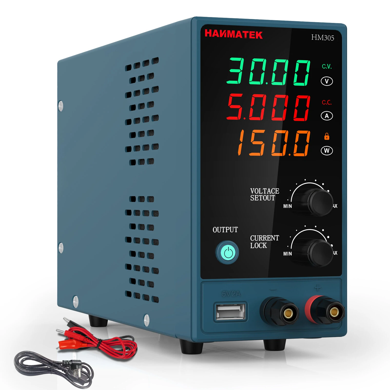 HANMATEK HM305 Direct Current Power Supply Dual USB Output 0-30V 0-5A Precision Control Compact Design High-Efficiency Charging — HANMATEK