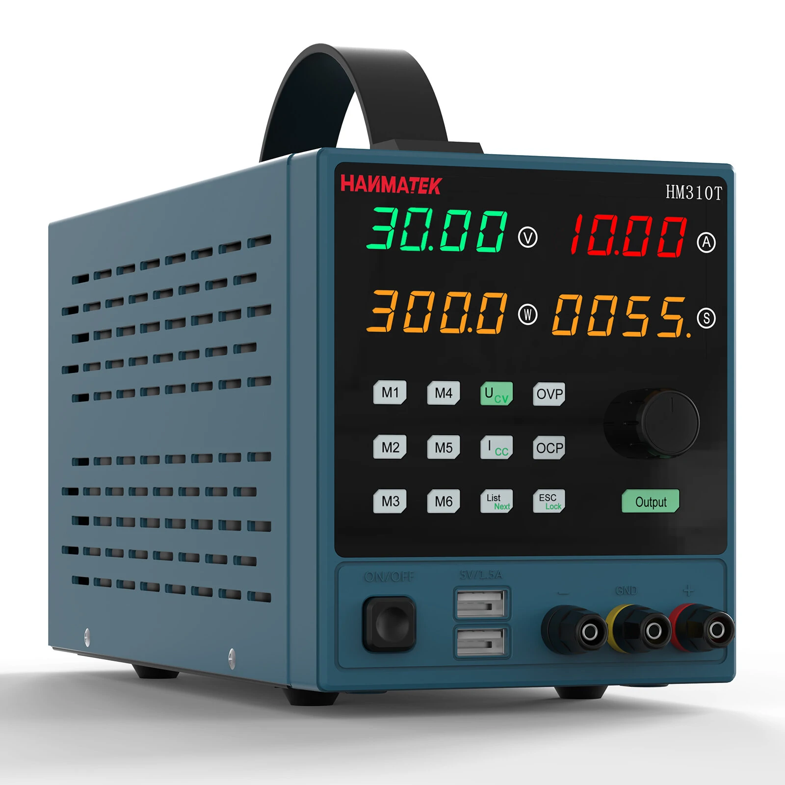 HANMATEK HM310-T Black Direct Current Stabilized Power Supply 30V 10A Dual-Frequency Programmable Dual USB Output Best for Precision Projects — HANMATEK
