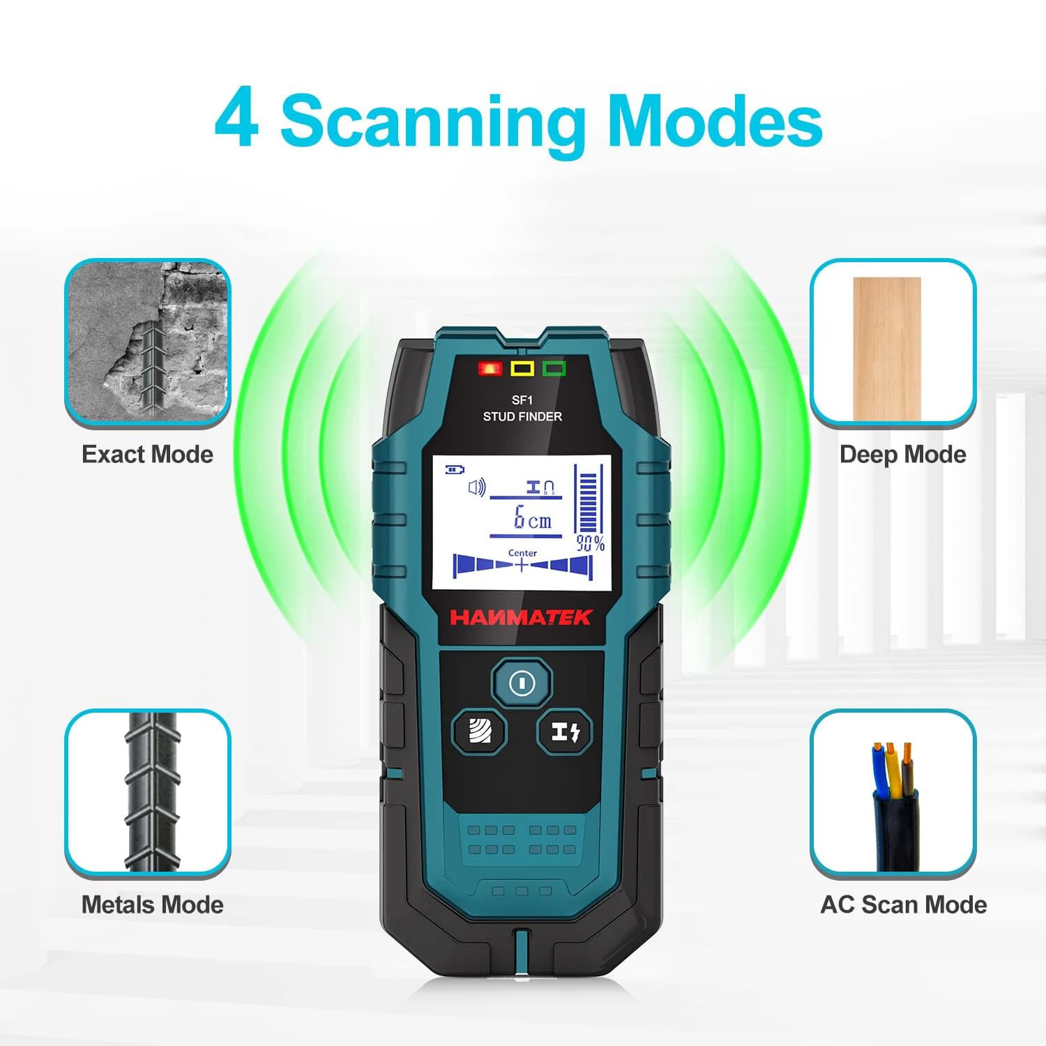 HANMATEK SF1 Stud Finder Wall Scanner Detector Professional 5 in 1 Scan Mode HD LCD Display Automatic Calibration with Audio Alarm Ideal for Detecting Metal Wood AC Wires Behind Walls Floors Ceilings — view 2