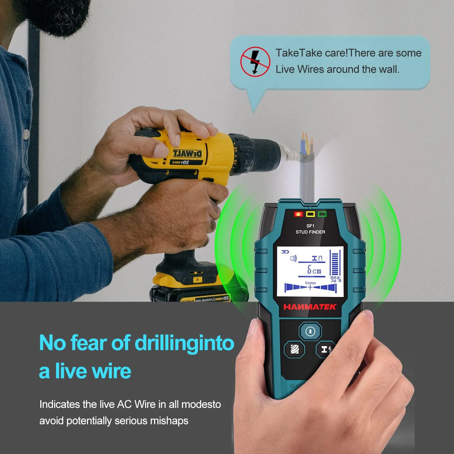 HANMATEK SF1 Stud Finder Wall Scanner Detector Professional 5 in 1 Scan Mode HD LCD Display Automatic Calibration with Audio Alarm Ideal for Detecting Metal Wood AC Wires Behind Walls Floors Ceilings — view 3