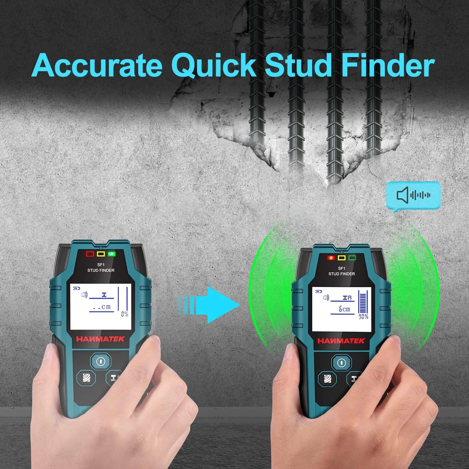 HANMATEK SF1 Stud Finder Wall Scanner Detector Professional 5 in 1 Scan Mode HD LCD Display Automatic Calibration with Audio Alarm Ideal for Detecting Metal Wood AC Wires Behind Walls Floors Ceilings — view 4