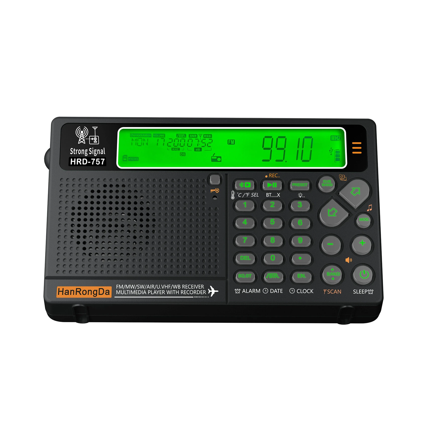 HanRongDa HRD-757 W3 Portable Multi Band Radio with LED Flashlight and SOS Alarm bluetooth Media Player Support TF Card APP Control Emergency Radios — view 2