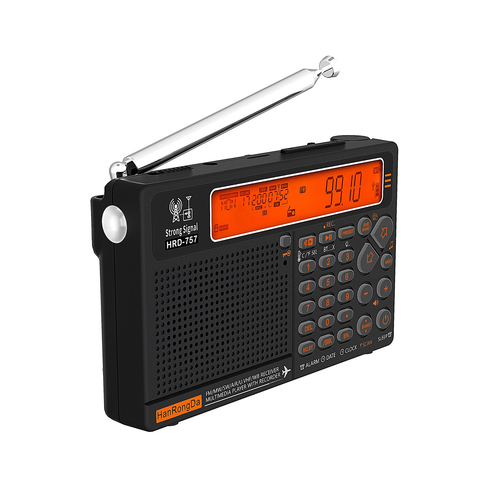 HanRongDa HRD-757 W3 Portable Multi Band Radio with LED Flashlight and SOS Alarm bluetooth Media Player Support TF Card APP Control Emergency Radios — view 3
