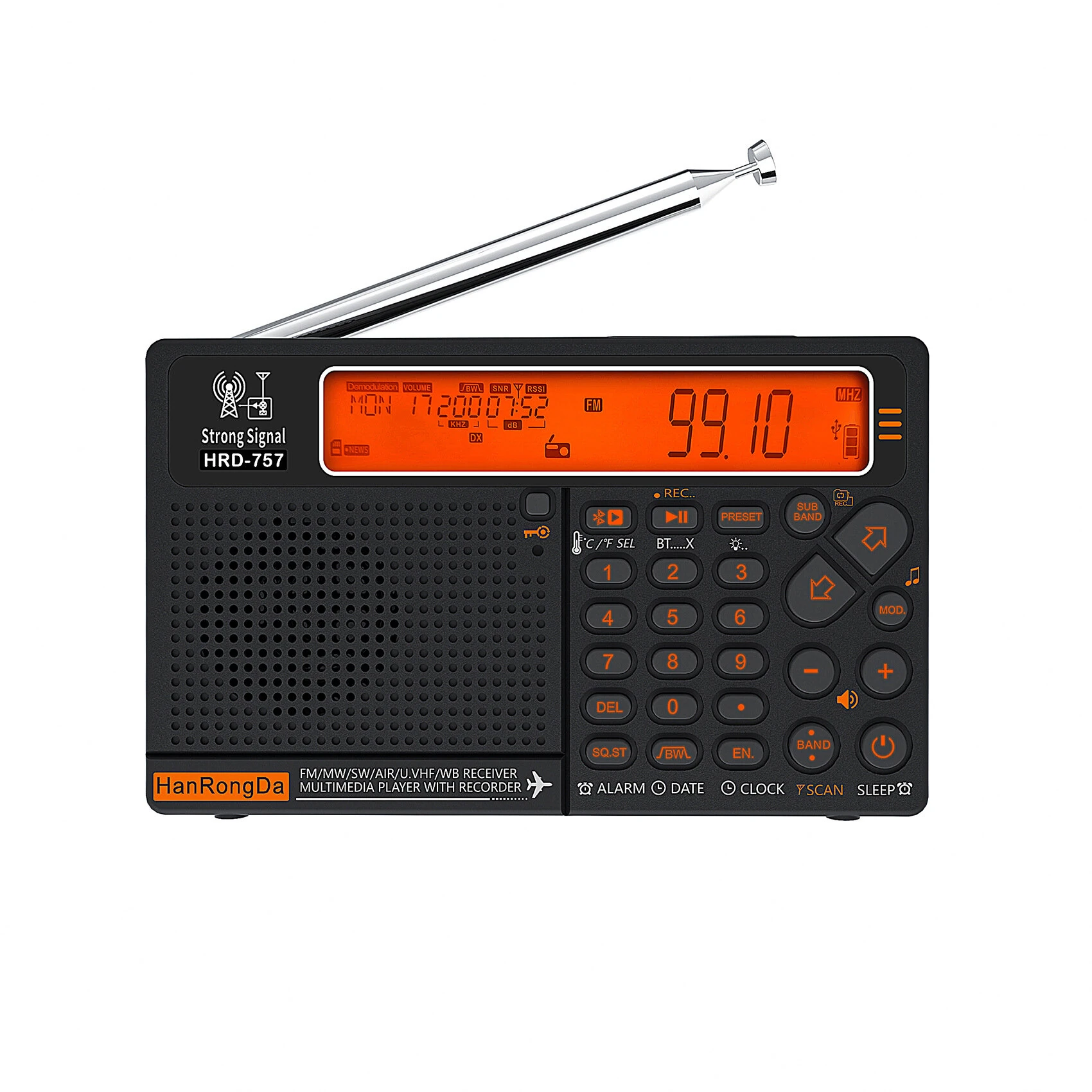HanRongDa HRD-757 W3 Portable Multi Band Radio with LED Flashlight and SOS Alarm bluetooth Media Player Support TF Card APP Control Emergency Radios — view 4
