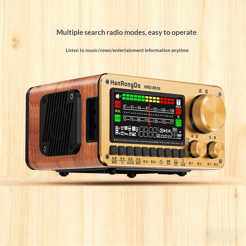 HanRongDa HRD-802S Multi-Band Radio bluetooth Speaker Dual Tuning Wooden Radio Support TF Card Playback Dual Drivers FM AM Stereo Receiver — view 4