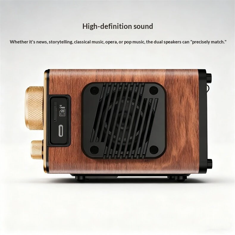 HanRongDa HRD-802S Multi-Band Radio bluetooth Speaker Dual Tuning Wooden Radio Support TF Card Playback Dual Drivers FM AM Stereo Receiver — view 5