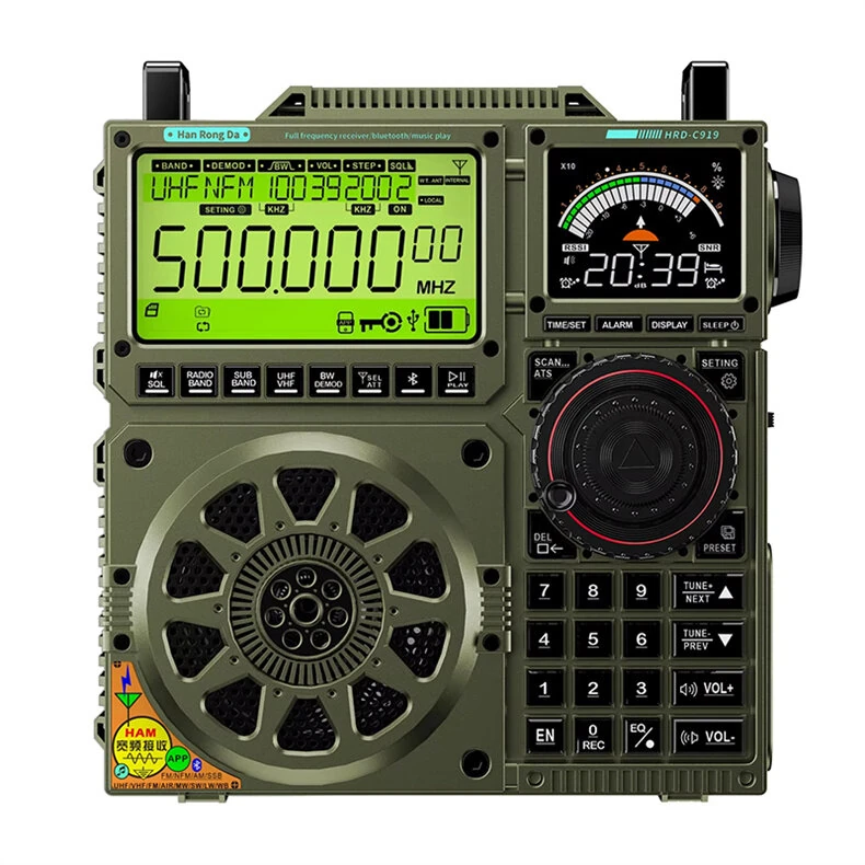 HanRongDa HRD-C919 Multi-band Radio AIR FM MW SW Shortwave VHF UHF WB Portable bluetooth Speaker Aviation Band Radio Receiver 5000mAh Battery Supports TF Card AUX — view 3