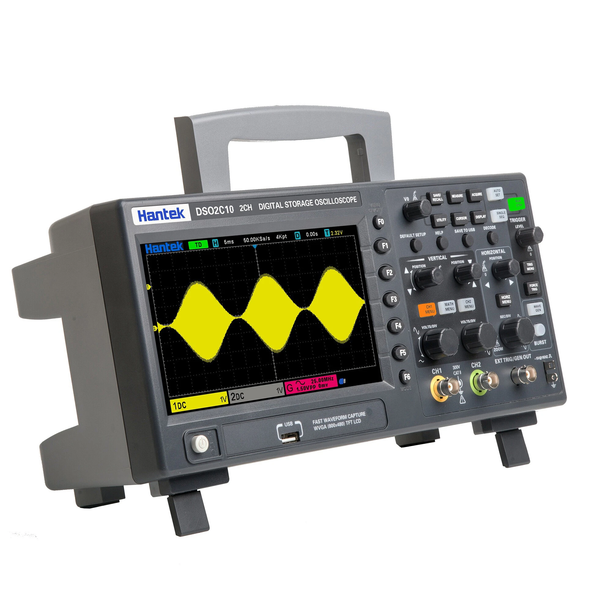 Hantek DSO2C10 Digital Oscilloscope 2CH Digital Storage 1GS/s Sampling Rate 100MHz Bandwidth Dual Channel Economical Oscilloscope — view 2