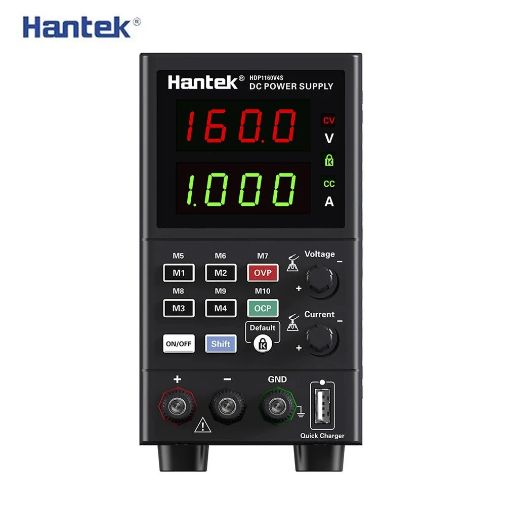 Hantek HDP1160V4S DC Power Supply Four-Digit Display Versatile USB Charging Over Protection Safety Features 0~160V/0~8A Output Perfect for Electronics Testing and Repairing