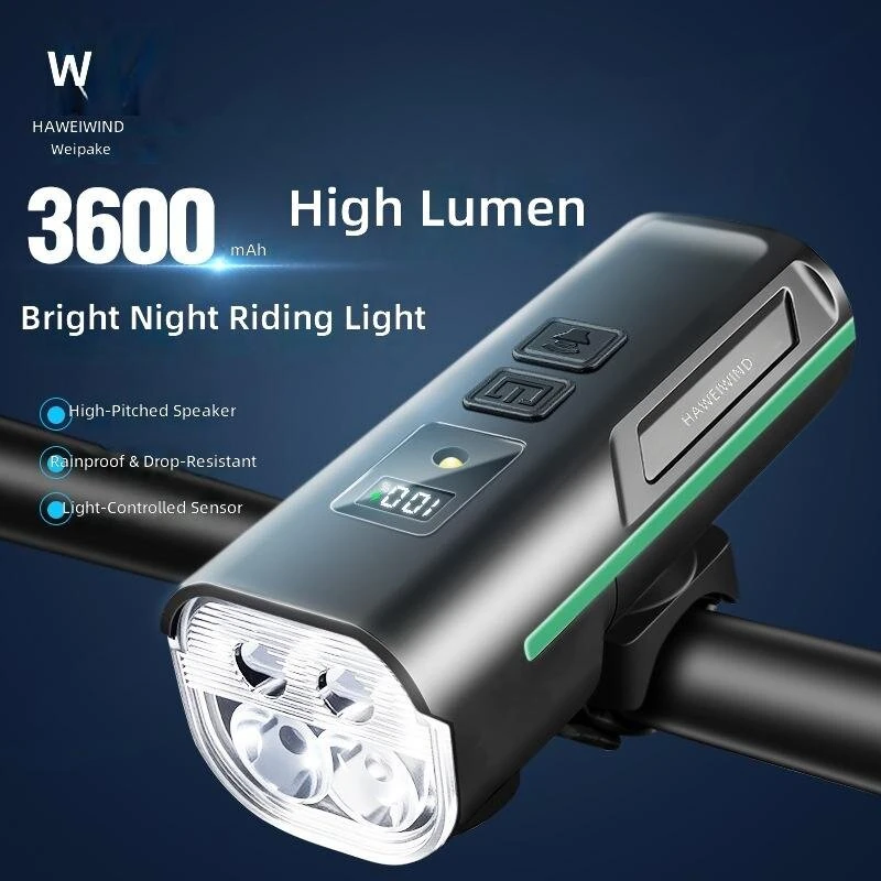 HAWEIWIND Bike Light 1000LM USB Rechargeable 3600mAh Bike Headlight With Horn LCD Display Auto Sensor Cycling for MTB, Scooters — view 2