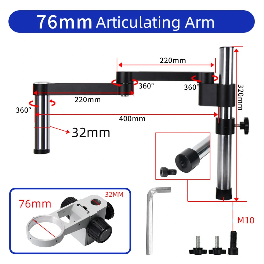 HAYEAR Articulating Arm Clamp Microscope Bracket 76mm 50mm Focusing Holder For Stereo Microscope Monocular lens Camera — view 4