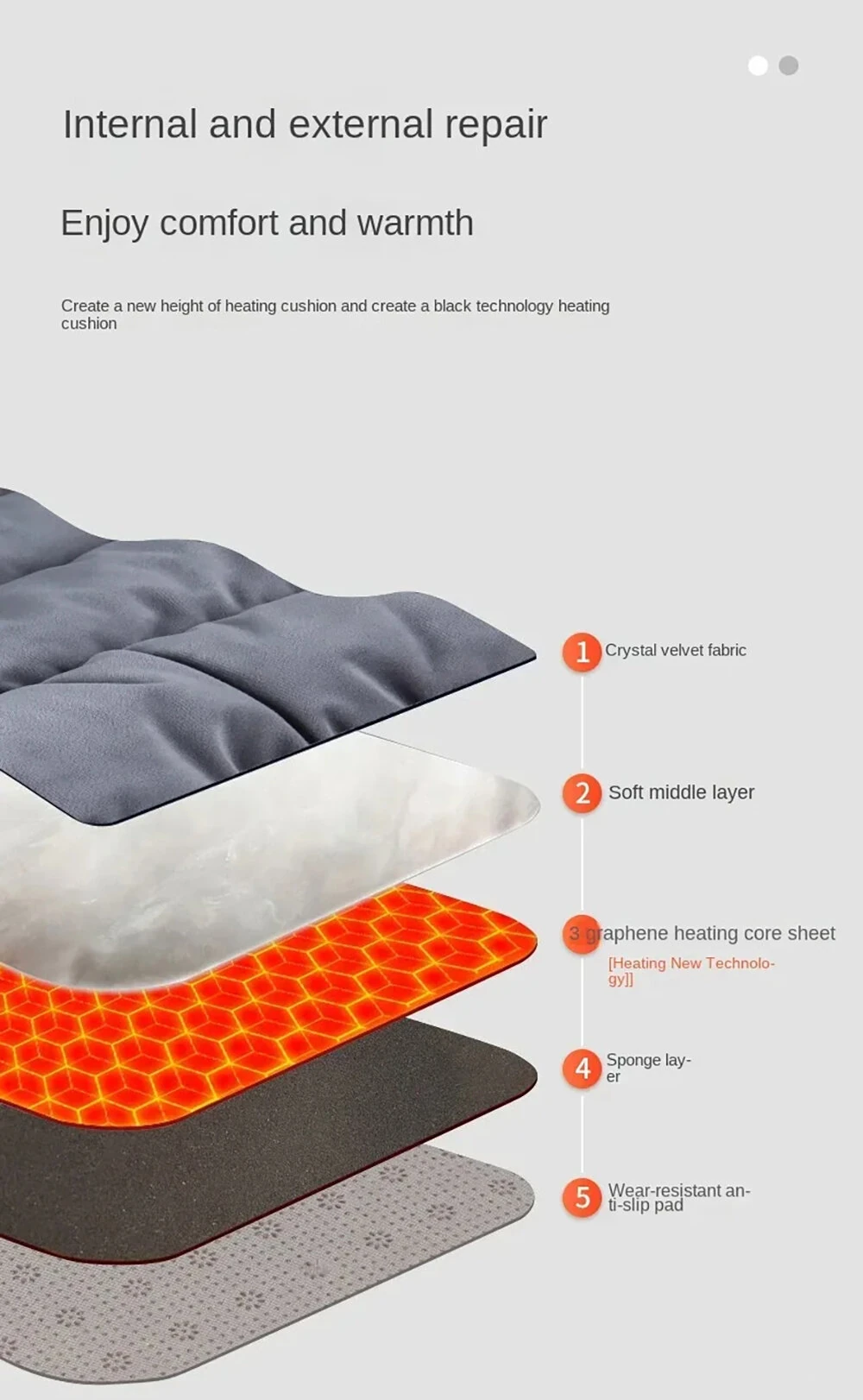Heated Seat Cushion Office USB Winter Warmer Temperature Adjustable Graphene 5V Electric Chair Pad Electric Heating Cushion Pad Chair Winter Warming 3 Layer Blanket — view 2
