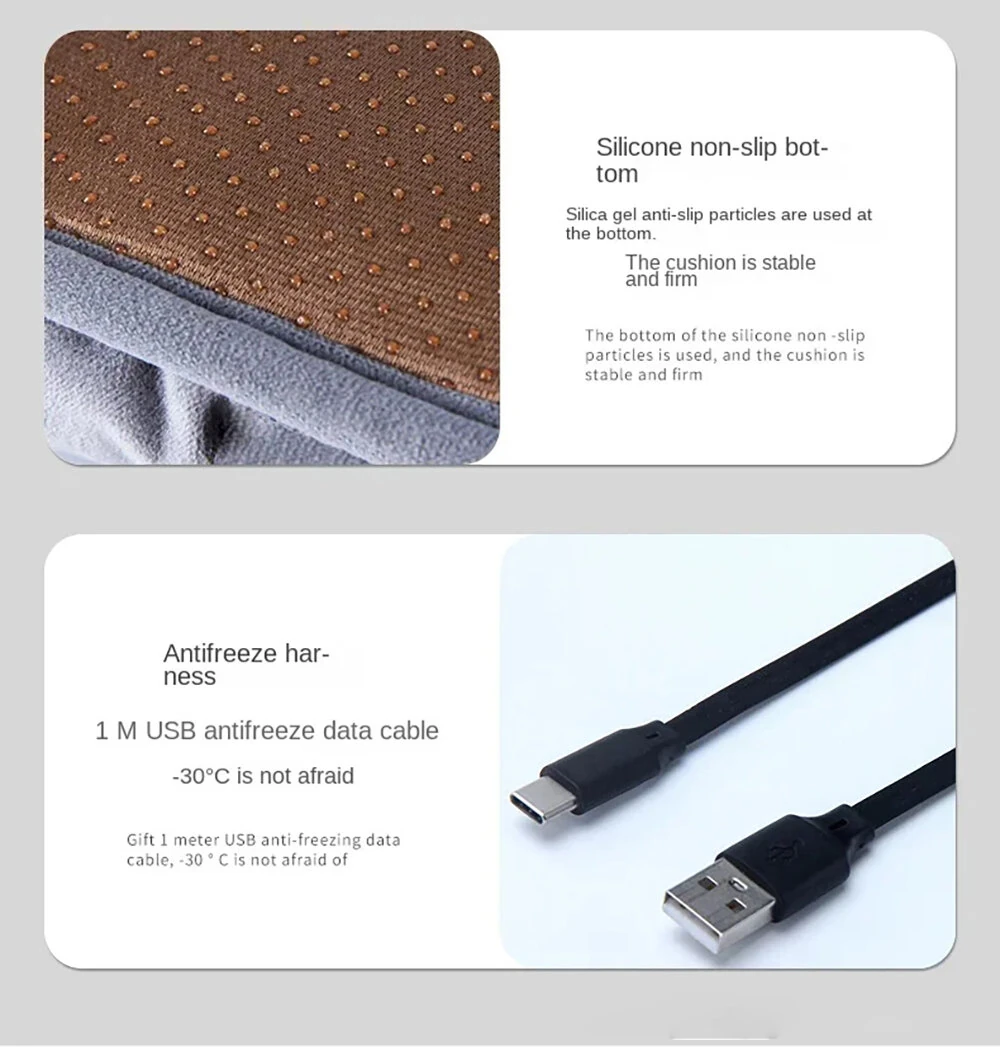 Heated Seat Cushion Office USB Winter Warmer Temperature Adjustable Graphene 5V Electric Chair Pad Electric Heating Cushion Pad Chair Winter Warming 3 Layer Blanket — view 6