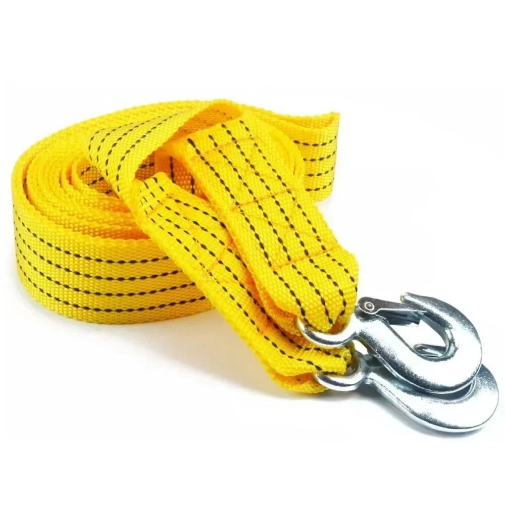 Heavy Duty 4M Car Tow Cable 5 Ton Trailer Rope Towing Pull Rope with Hooks Van Road Recovery Fluorescent Yellow — view 5