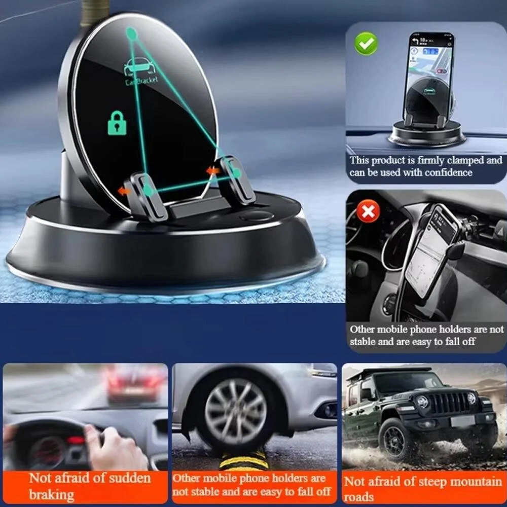 HELLOLEIBOO Portable Smart Wireless Charging Dashboard Phone Holder 360 Degree Rotation Auto Lock Stand Universal — view 6