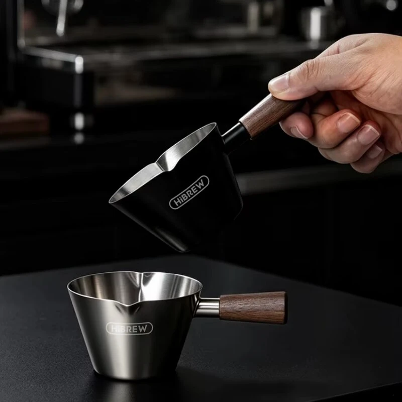 HiBREW 100ml Espresso Measuring Cup 304 Stainless Steel Coffee Dosing Cup with Walnut Wood Handle for Espresso Machine — view 6