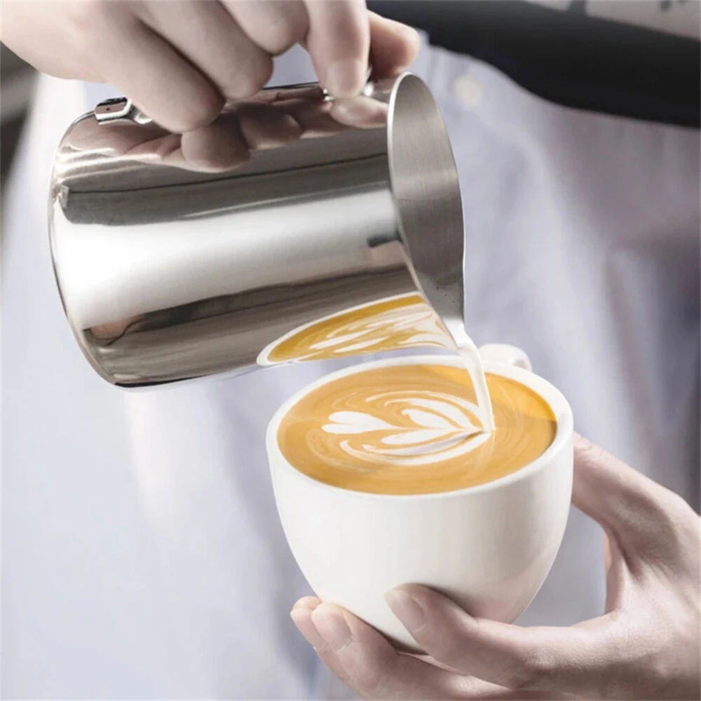 HiBREW 350ml Stainless Steel Frothing Coffee Pitcher Pull Flower Cup Cappuccino Milk Pot Espresso Latte Art Milk Frother Frothing Jug — view 3