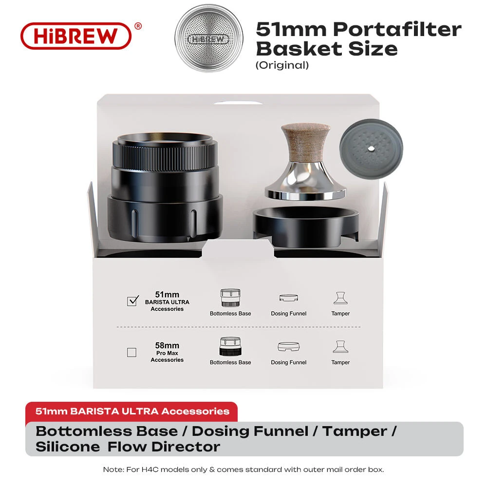 HiBREW 51mm/58mm Bottomless Adapter Kit Espresso Accessories Dosing Funnel Tamper for HiBREW H4C Portable Espresso Coffee Machine — view 2