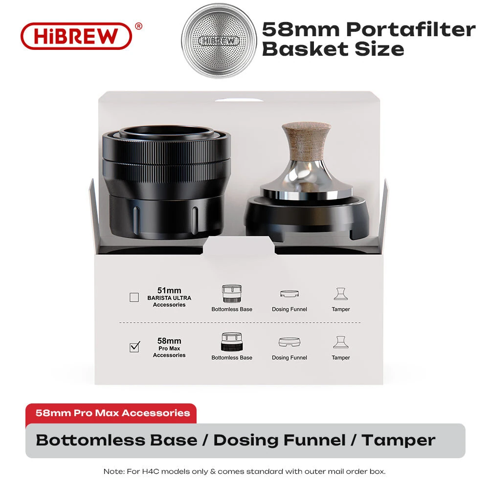 HiBREW 51mm/58mm Bottomless Adapter Kit Espresso Accessories Dosing Funnel Tamper for HiBREW H4C Portable Espresso Coffee Machine — view 3