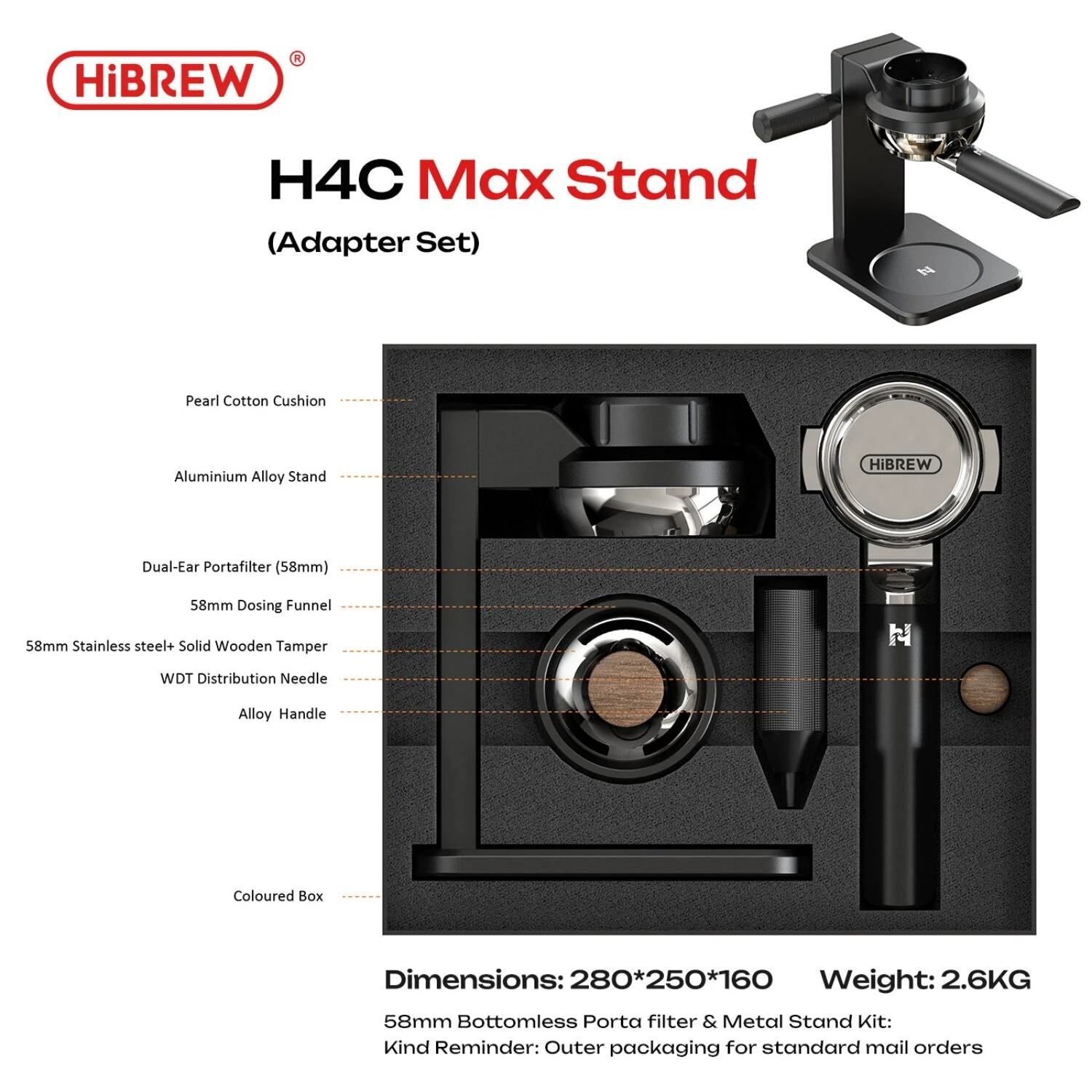 HiBREW H4C Max Stand 58mm Bottomless Portafilter and Metal Stand Kit Ultra 58 Barista Base Station for H4C Portable Espresso Machine Accessories — view 3