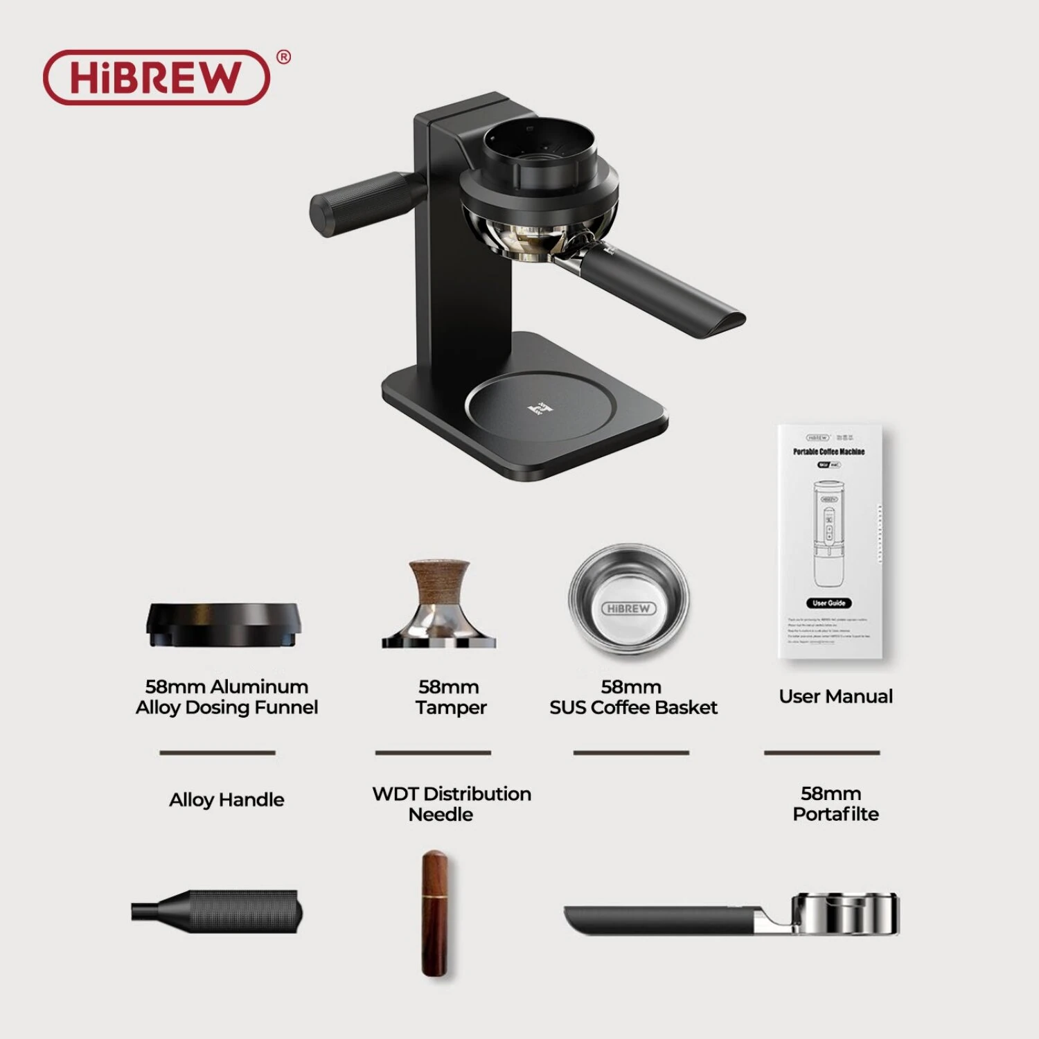 HiBREW H4C Max Stand 58mm Bottomless Portafilter and Metal Stand Kit Ultra 58 Barista Base Station for H4C Portable Espresso Machine Accessories — view 4