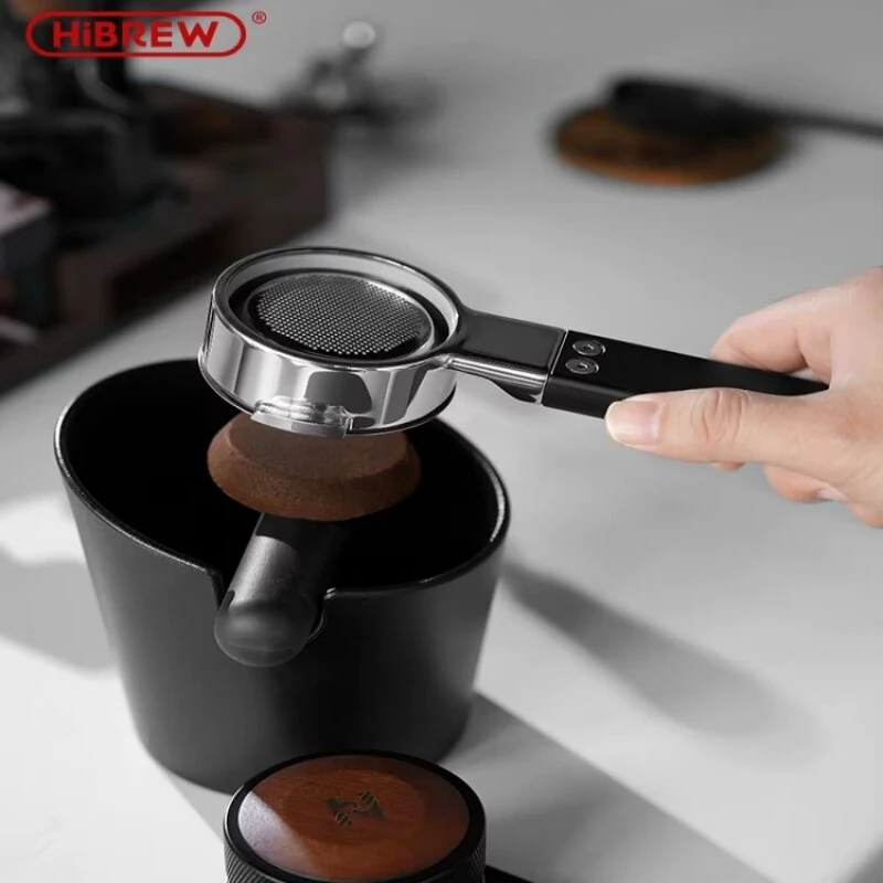 HiBREW V61 58MM Portafilter 2-In-1 Bottomless & Dual Spout Coffee Handle 304 Stainless Steel with Filter Basket for H21 Espresso Machine — view 6