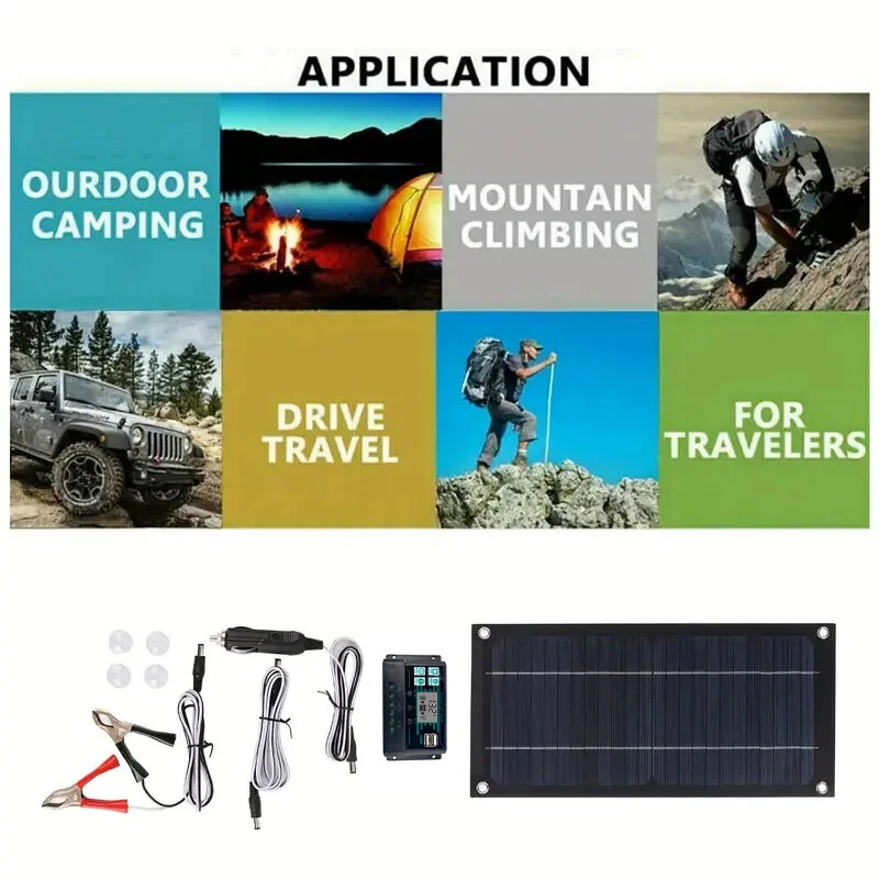 High Efficiency 600W Solar Panel Charger Monocrystalline Silicon Portable Kit 100A Charge Controller Extension Cable Battery Clip for RV Outdoor Camping Green Energy — view 5
