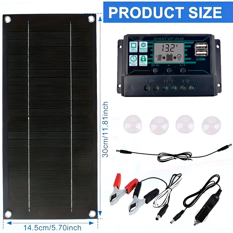 High Efficiency 600W Solar Panel Charger Monocrystalline Silicon Portable Kit 100A Charge Controller Extension Cable Battery Clip for RV Outdoor Camping Green Energy — view 6