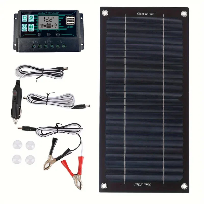 High Efficiency 600W Solar Panel Charger Monocrystalline Silicon Portable Kit 100A Charge Controller Extension Cable Battery Clip for RV Outdoor Camping Green Energy — view 7