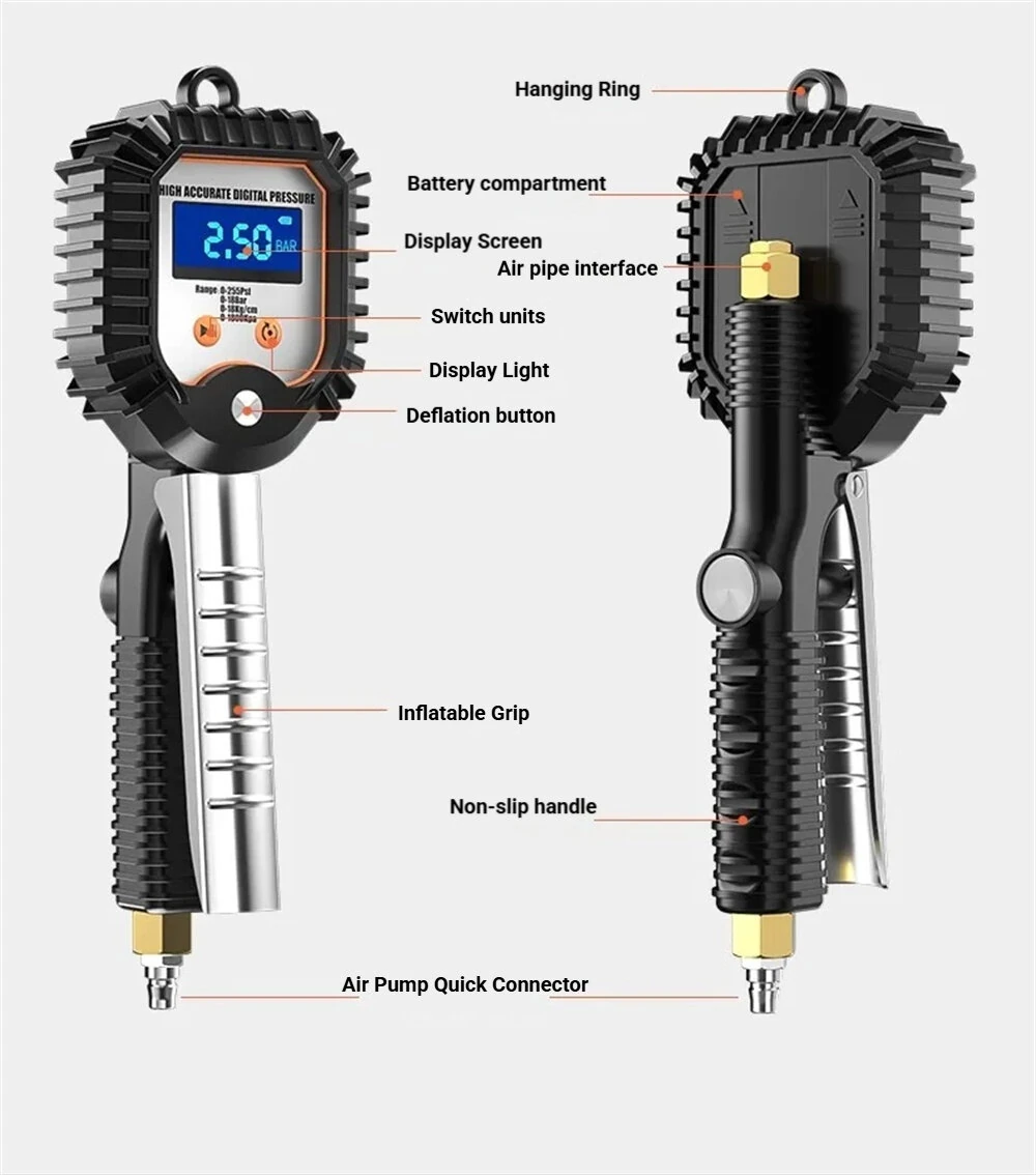 High-Precision LED Digital Display Tire Inflation Meter Car Tires Pressure Meter Barometer Automotive Tool — view 4