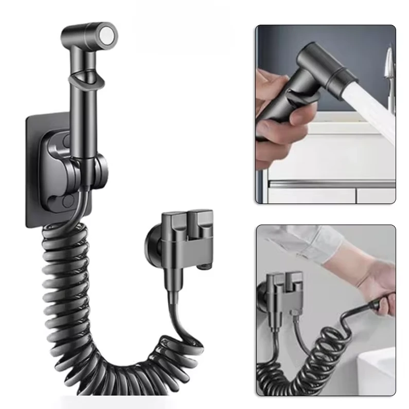 High Pressure Booster Toilet Spray Gun Faucet Copper Dual Control Valve Handheld Bidet Sprayer Toilet Cleaning Hygienic Shower for Bathroom Accessories — view 2