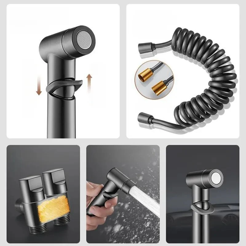 High Pressure Booster Toilet Spray Gun Faucet Copper Dual Control Valve Handheld Bidet Sprayer Toilet Cleaning Hygienic Shower for Bathroom Accessories — view 4