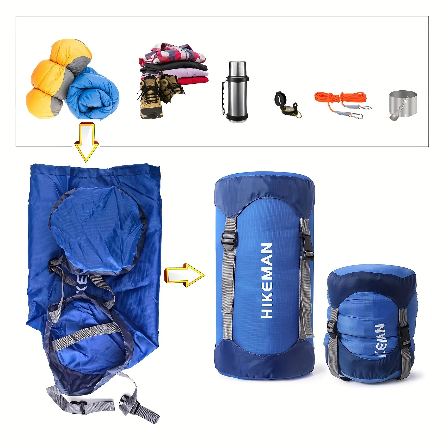HIKEMAN Compression Sack for Sleeping Bag 210T Polyester Water Repellent Packing Stuff Storage Bag for Outdoors Travel Camping Hiking — view 4