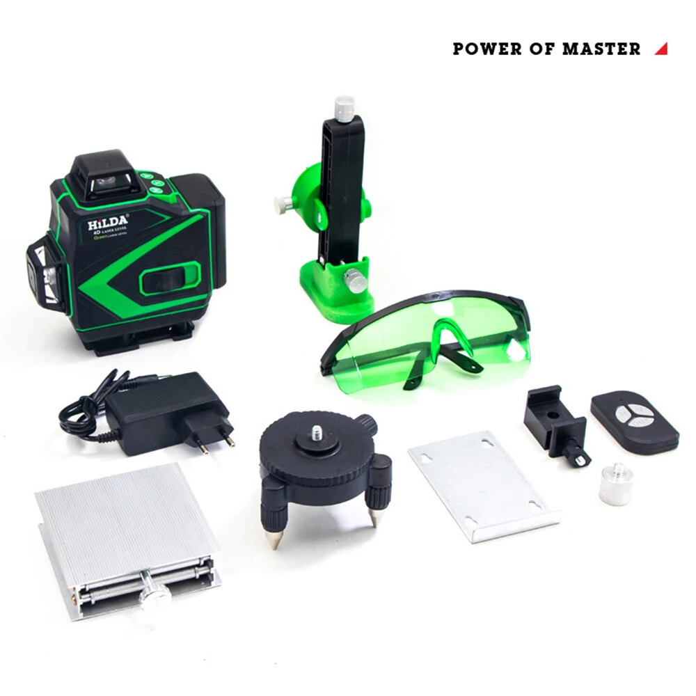 HILDA 16 Line Green Light Laser Level Double Batteries Meter Automatic Leveling Adjustable Precision EU Plug for Construction — view 5