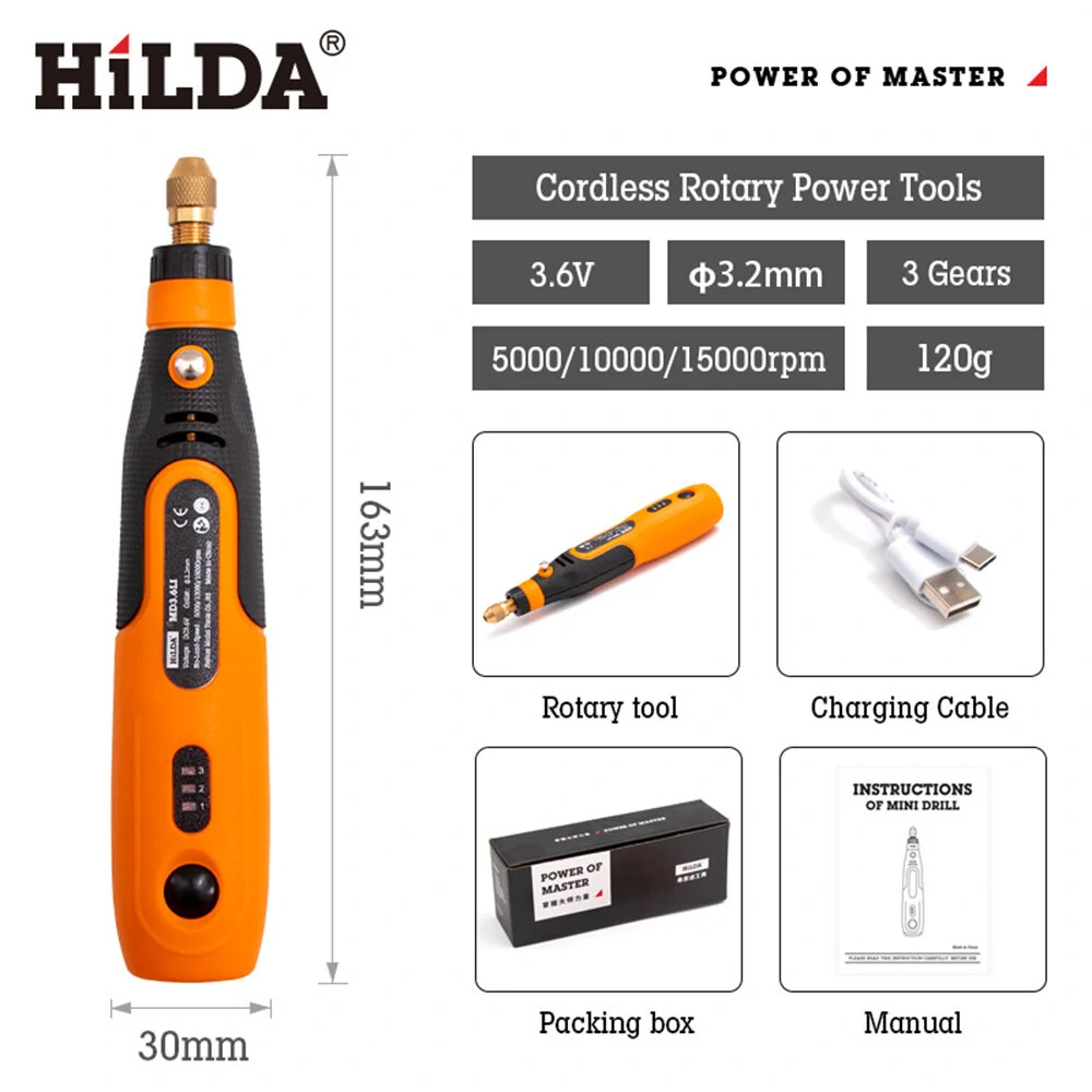 HILDA 3.6V Cordless Mini Drill Rotary Power Tools 3 Gears Compact and Versatile 5000/10000/15000rpm 3.2mm Chuck Size Lightweight Portable and Easy to Use Ideal for DIY Projects — view 3