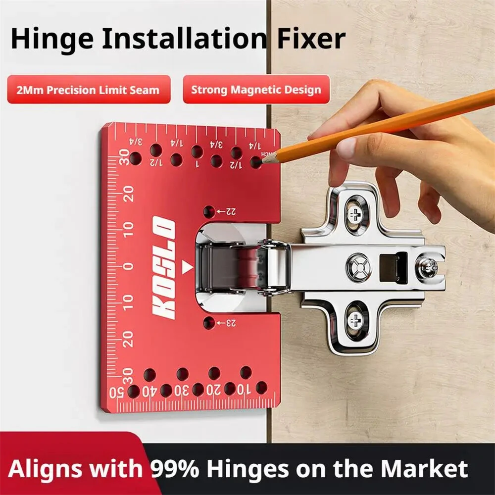 Hinge Installation Fixture Jig 22/23mm Standard Hinge Size 2mm Seam Spacing Aluminum Alloy Dual-Side Magnetic Positioning Multi-Hole 3mm Drilling Guide Compact 8x5.5x3cm — view 3