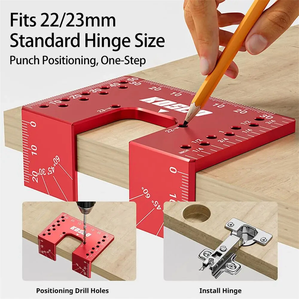 Hinge Installation Fixture Jig 22/23mm Standard Hinge Size 2mm Seam Spacing Aluminum Alloy Dual-Side Magnetic Positioning Multi-Hole 3mm Drilling Guide Compact 8x5.5x3cm — view 4