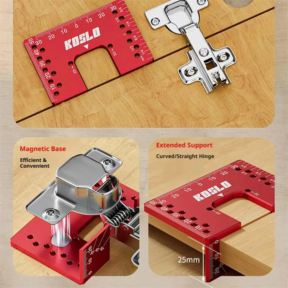Hinge Installation Fixture Jig 22/23mm Standard Hinge Size 2mm Seam Spacing Aluminum Alloy Dual-Side Magnetic Positioning Multi-Hole 3mm Drilling Guide Compact 8x5.5x3cm — view 5