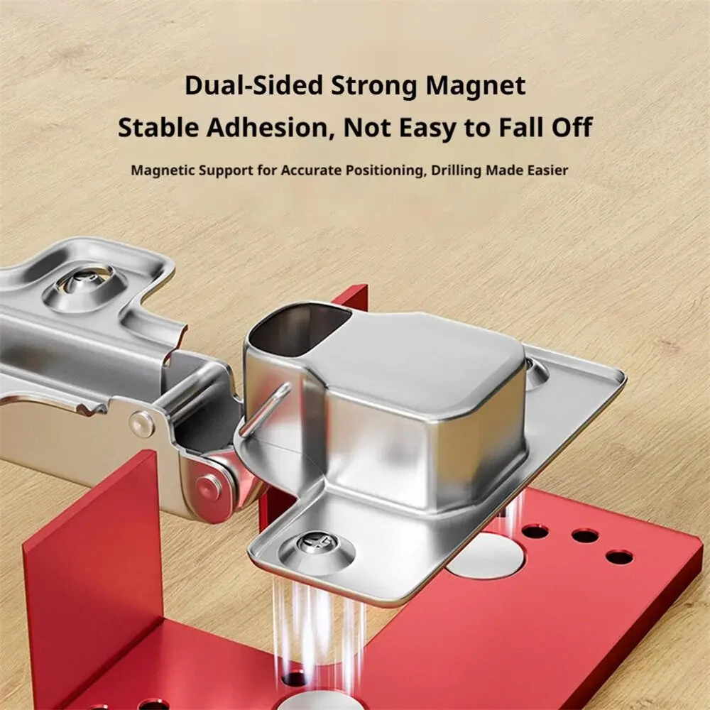 Hinge Installation Fixture Jig 22/23mm Standard Hinge Size 2mm Seam Spacing Aluminum Alloy Dual-Side Magnetic Positioning Multi-Hole 3mm Drilling Guide Compact 8x5.5x3cm — view 6