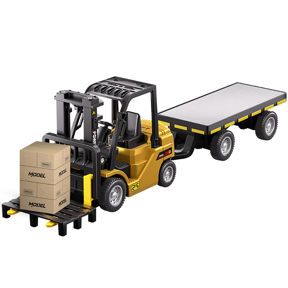 HJ2025-2D RTR 1/64 2.4G Mini RC Car Alloy 2 in 1 Forklift Crane With Trailer Support App Remote Controlled LED Light Sound Engineering Vehicle Desktop Toys Model Collection Gift For Boys — Pricio