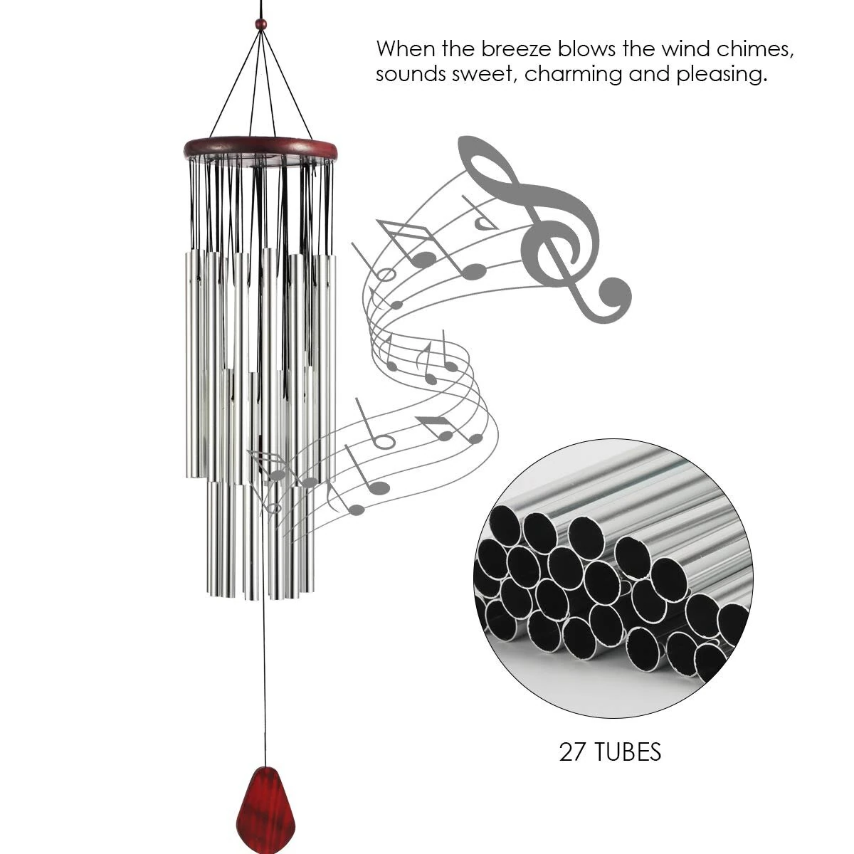 Home 27 Silver Tubes Wind Chimes Church Bells Hanging Decorations — view 9