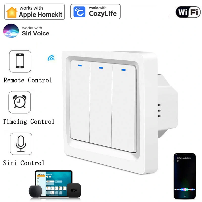 Homekit WiFi Smart Light Wall Key Switch for No Neutral Or With Neutral Line Remote Control Work with Apple HomeKit Siri Voice — image 1