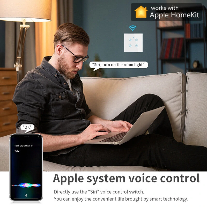 Homekit WiFi Smart Light Wall Key Switch for No Neutral Or With Neutral Line Remote Control Work with Apple HomeKit Siri Voice — view 5