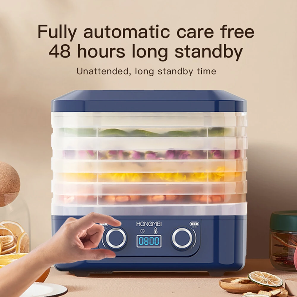 HONGMEI 5 Layer Food Dehydrator with Dual Knobs 35-75°C Temperature Control 360° Hot Air Circulation Low Noise for Healthy Snacks Beef Jerky Herb Fruit Drying — view 10
