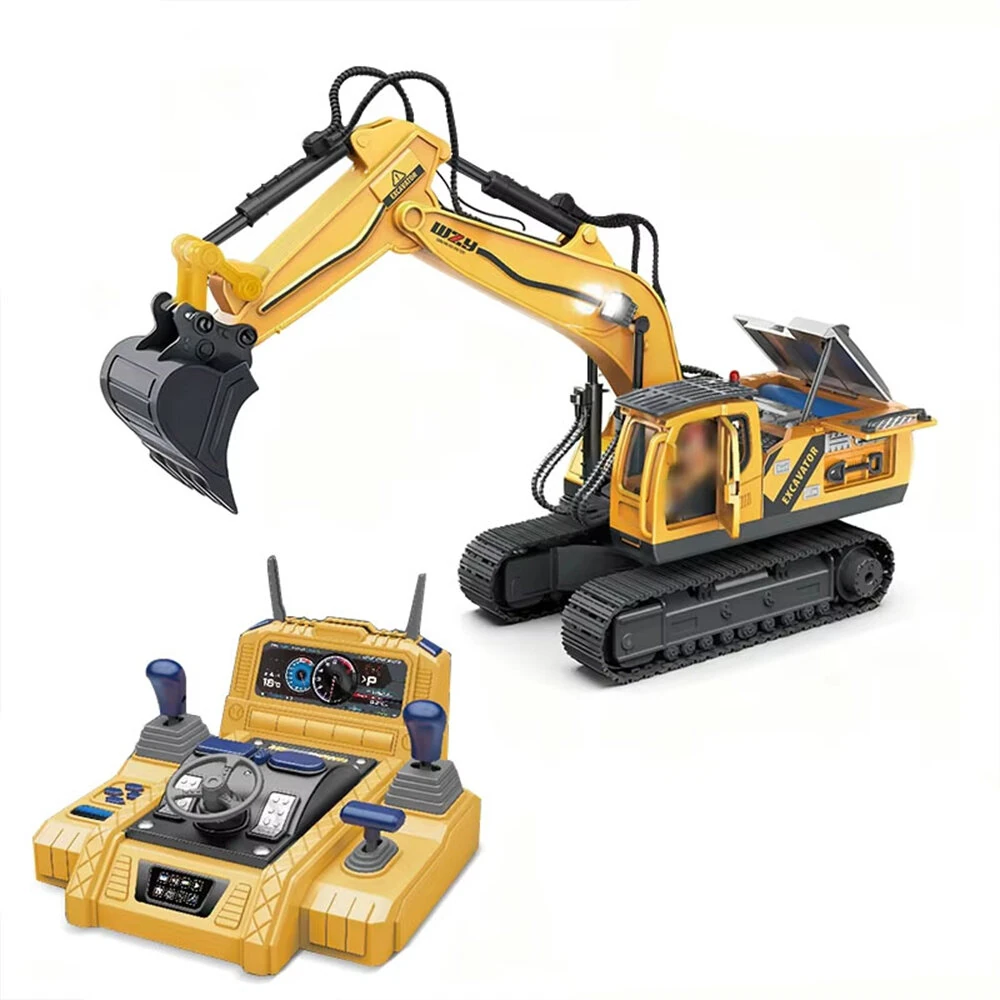HR-720 12/15CH RC Excavator Car Truck Children's Engineering Floor Steering Wheel Remote Controlled Vehicle Toy Lights sound for boys — view 2