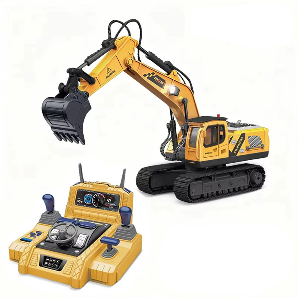 HR-720 12/15CH RC Excavator Car Truck Children's Engineering Floor Steering Wheel Remote Controlled Vehicle Toy Lights sound for boys — view 3