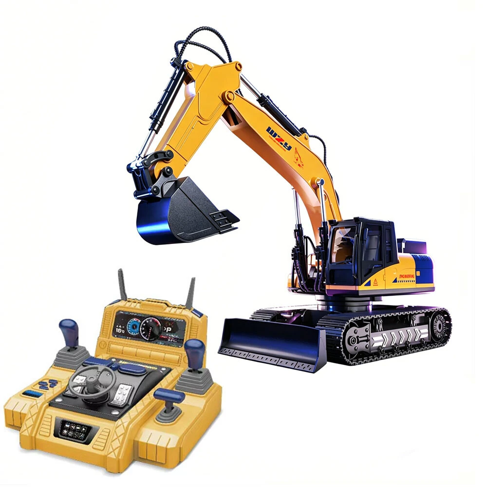 HR-720 12/15CH RC Excavator Car Truck Children's Engineering Floor Steering Wheel Remote Controlled Vehicle Toy Lights sound for boys — view 4