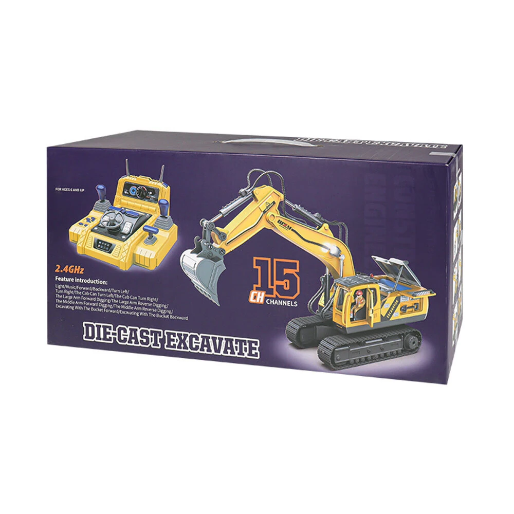 HR-720 12/15CH RC Excavator Car Truck Children's Engineering Floor Steering Wheel Remote Controlled Vehicle Toy Lights sound for boys — view 7