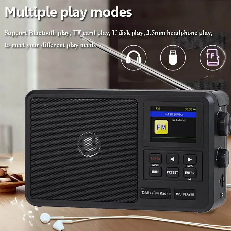 HRD CS-806 FM Radio Handheld Portable Radio Multi Function FM Radio WiFi DAB+ Wireless Radio Support Alarm Clock and Sleep Setting Support USB TF Card 3.5mm Audio Playback — view 6